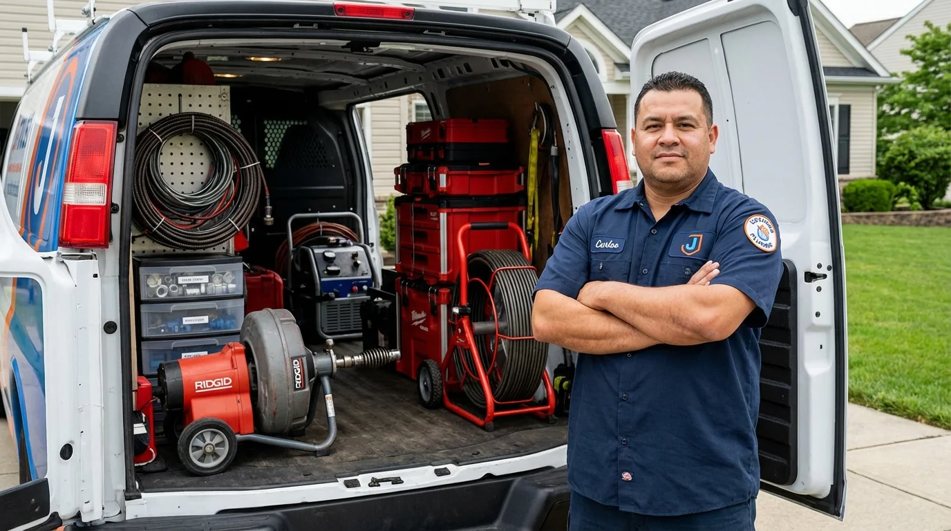Professional drain cleaning equipment and Johns Plumbing LLC plumber in Lena