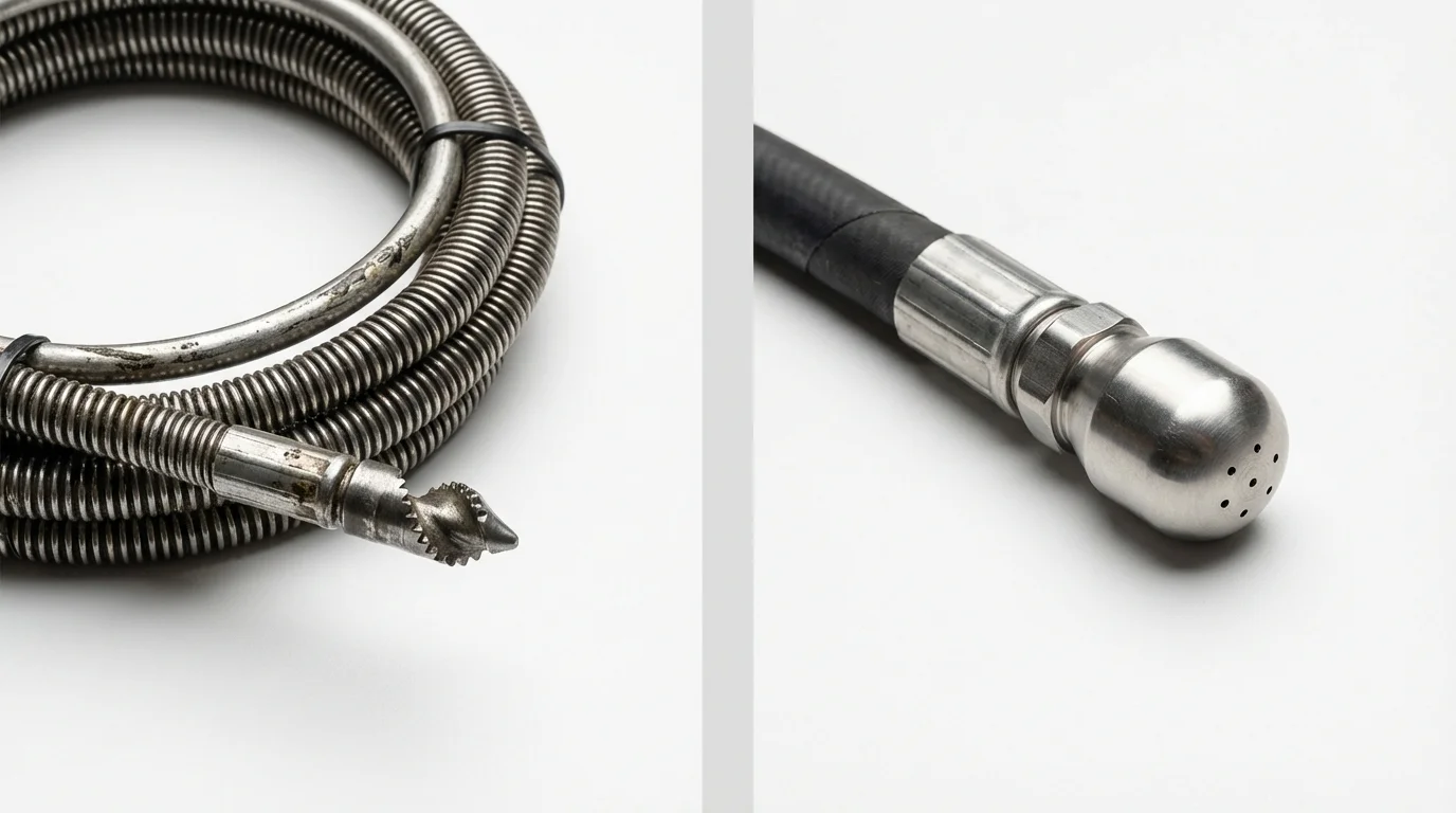 Drain snake cable and hydro jetting nozzle used for drain cleaning in Lena, IL