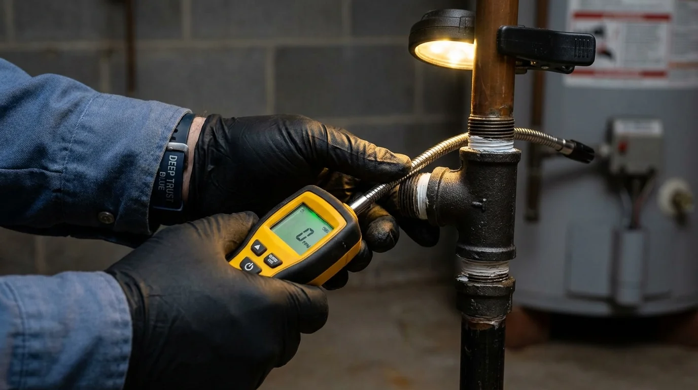 Gas leak detection with electronic sniffer by Johns Plumbing LLC in Lena