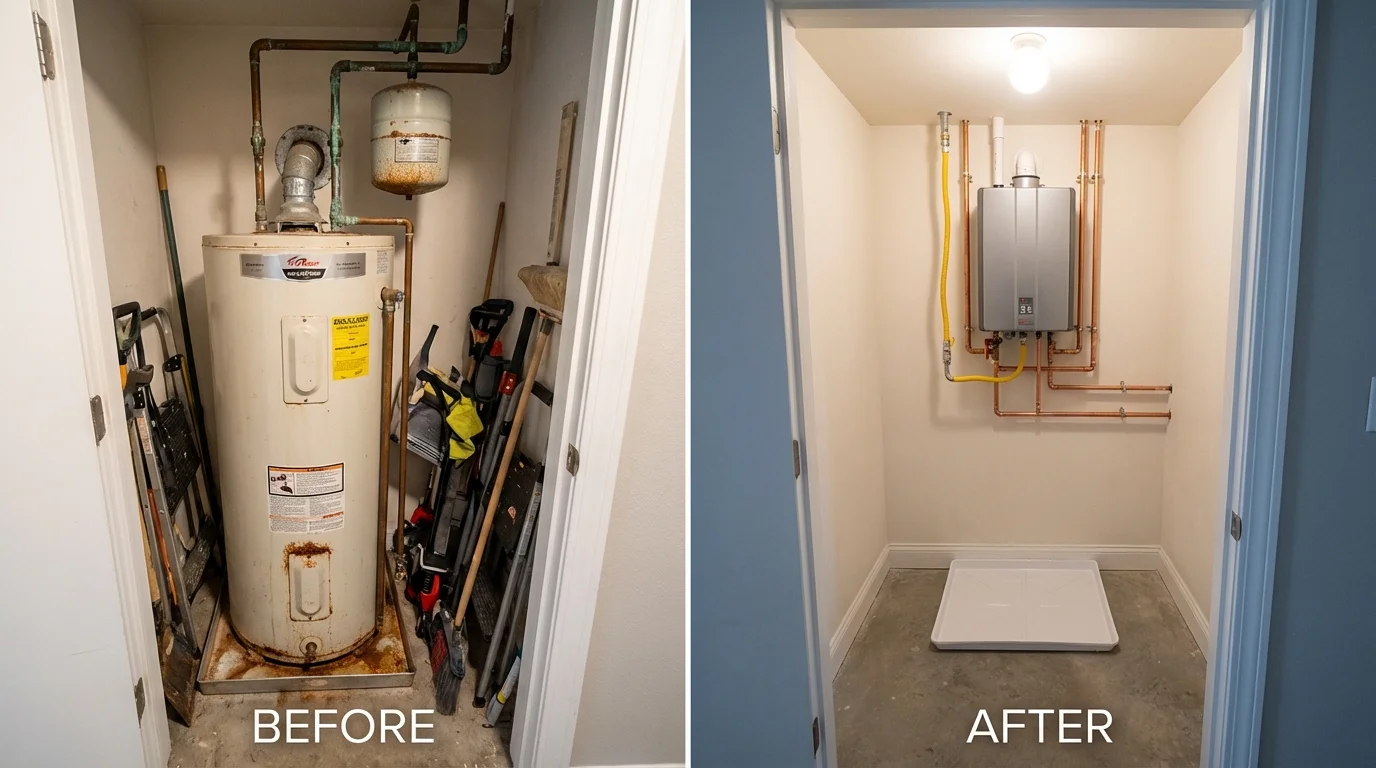 Tank water heater versus wall-mounted tankless unit comparison for Lena, IL homeowners