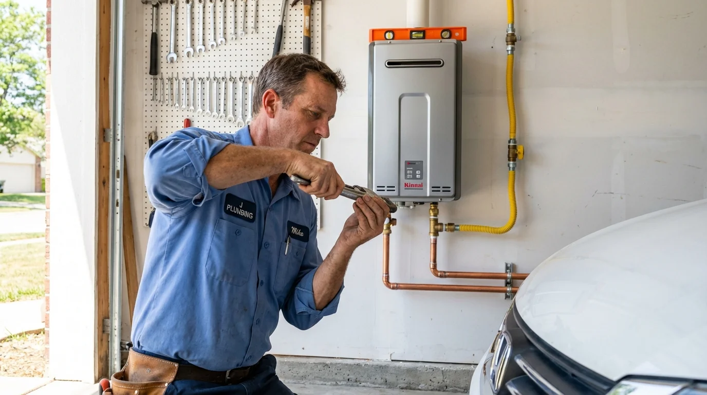 Tankless water heater installation by a Johns Plumbing LLC plumber in Lena